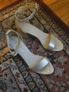 CL by Laundry Metallic Gold Ankle-Strap Block Heels